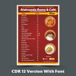 Hotel Menu Card Design CDR